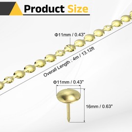 uxcell Upholstery Nailhead Trim, 4 Meters Glossy Upholstery Tacks Strips, Decorative Nail Trims with Nails for Sofa Headboard, Chair DIY Furniture Accessory (11mm Gold)