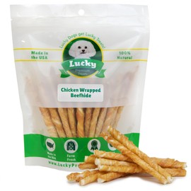 Chicken Wrapped Rawhide Dog Treats – 80ct. Rawhide Chew Sticks – Long Lasting Chews for Small Dogs Made in The USA with Natural Chicken and Beef Hide