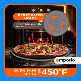 Emporio Kitchen Non-Stick Pizza Pan 2 Pack – 16 Inch Round Carbon Steel Pizza Tray with Perforated Holes, PFOAPFOSPTFE-Free, Dishwasher & Oven Safe Up To 450°F, Durable Nonstick Silver Coating