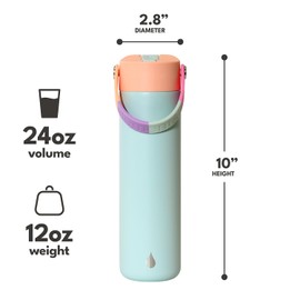 Elemental 100% Leak Proof Core Stainless Steel Water Bottle - 24 oz Double Wall Insulated Water Bottles for Travel, Sports and Gym - Reusable Bottle with Straw lid - Mint Sorbet