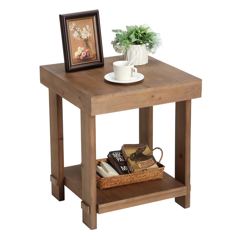 WINWY Solid Wood End Table for Living Room Set of