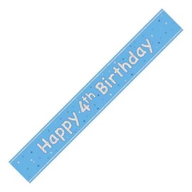 4th Birthday Blue Age 4 Light Blue Party Banner Decoration Garland Pennant Decor UP