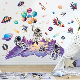 Shuhsing Astronaut Moon Wall Sticker, Space Planets Wall Sticker, Wall Sticker Wall Decoration for Living Room, Bedroom, Children's Room, Baby Room, Boys Room