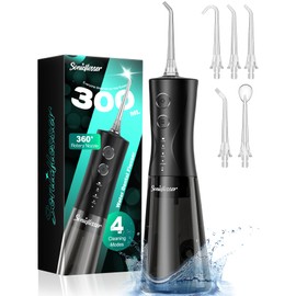 Portable Water Flosser for Teeth Pick - 4 Modes & 5 Tips, 300ML Cordless Design for Home Travel, IPX7 Waterproof, Rechargeable for Ultimate Clean, Ideal for Sensitive Gums and Braces BPA-Free