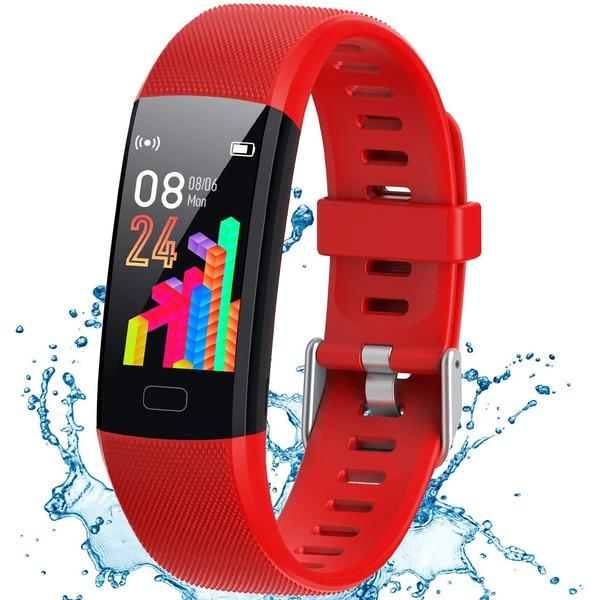 Inspiratek Kids Fitness Tracker for Girls and Boys Age 5-16 (4 Colors)- Waterproof Fitness Watch for Kids with Heart Rate Monitor, Sleep Monitor, Calorie Counter and More - Kids Activity Tracker (Red)