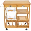 HomGarden Wood Rolling Kitchen Island Storage Cart Dining Trolley Microwave