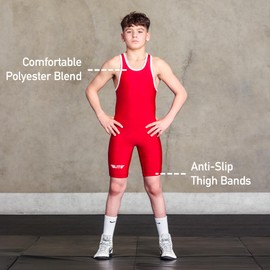Elite Sports Kids Wrestling Youth Singlet, Standard Boys Wrestling Singlets, Red, Medium