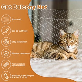 Cat Balcony Net, Cat Netting for Balcony, Nylon Pet Mesh Fence for Dogs & Cat, Cat Netting Anti-Fall Mesh Fence for Terrace Window Roof (26.2 x 9.8 FT)