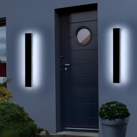 Mikeru 2 Pack 23.6inch Modern Outdoor Wall Sconce, 3000K/4500K/6000K 3 Color Temperature LED Exterior Light Fixtures, Modern Long Porch Lights Wall Sconce for Garage, Doorway, Porch, Patio