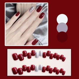 Ztcily Falsche Nägel, Rot Weiß, Kunstnägel, kurz, quadratisch, künstliche Nägel mit Kleber für Damen, Mädchen, Zubehör oder Geschenkidee für Valentinstag, Hochzeit, Geburtstag