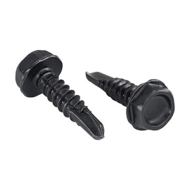 #8 x 1 in. Black Exterior Self Drilling Screws, Hex Washer Head (50 pcs) by Makers Bolt