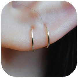 LUCKYJEWUS 14K Gold Filled Small Hoop Earrings for Cartilage Nose, Tiny Thin 7mm Piercing Hoop Ring 22 Gauge