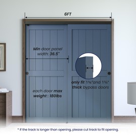 SMARTSTANDARD 72"/6FT Ceiling Mount Bypass Sliding Door Hardware Kit for Cabinet Closet, Double Pocket Doors Hardware with Finger Pull, Smoothly and Quietly, Fit 36.5" Wide Door Panel, No Door, Black