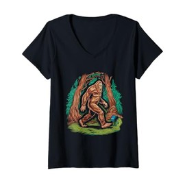Womens Bigfoot Tshirt Starry Night Sasquatch Van Gogh Sky Painting V-Neck T-Shirt