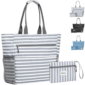 LUKIUP Women's 2-Piece Beach Bag Set, Versatile Shopper with 1 Versatile Pocket, Beach Bag with Zip for Beach, Travel, Shopping, Sports and Work, gray