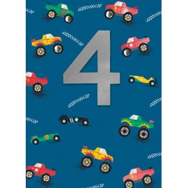 Greeting Card Boys 4th Birthday Monster Trucks Embellished Crackerjack Cards CJ012