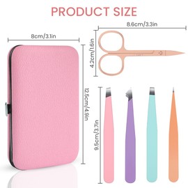 flintronic Professional Eyebrow Tweezer Set, Stainless Steel Tweezers for Eyebrows, Precision Tweezers Set with Travel Case for Ingrown Hair, Eyelash Extension, Eyebrows Plucking (Pink)