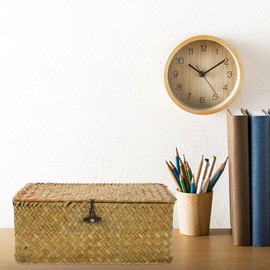 Ciieeo Wicker Shelf Baskets Bins with Lid Handwoven Storage Baskets Boxes Natural Seagrass Basket Box Household Organizer Bins Boxes for Shelf Cabinets Pantry Bathroom Size