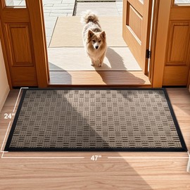 Mibao Front Door Mat, Heavy Duty Durable Welcome Mat for Outdoor Indoor, Dirt Trapper Waterproof Super Absorbent Door Mat for Entryway Outside Patio Porch, 47" x 24", Beige