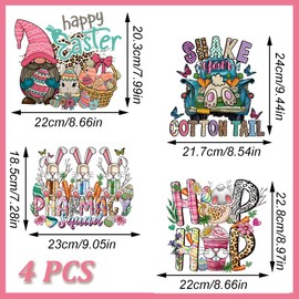 Easter Iron on Patches for Clothes, 4 Sheets Easter Bunny Iron on Transfer Stickers Washable Heat Transfer Vinyl Decals Cute Rabbit Egg Dwarf Basket Easter Patches Appliques for T-Shirt DIY Decoration