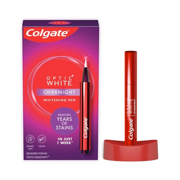 Colgate Optic White Overnight Teeth Whitening Pen, Teeth Stain Remover to Whiten Teeth, 35 Nightly Treatments, 0.08 Fl Oz