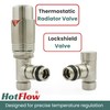 Hot Flow Satin Nickel Marella Modern Thermostatic Radiator Valve Angled