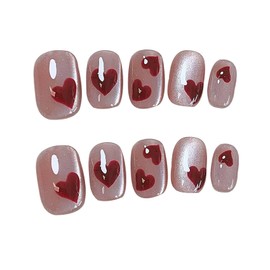 BIBII Nails Handmade Nail Tip, Light Blue, Nail Tip, Korea, Popular Mine-Based Nail Tip, Short Size, 10 Finger Suit, 100% Handmade Nails Press on Nails Heart, 3D Nails, Luxurious, Dreamy, Glitter,