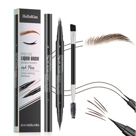 JIAYUTONG 2 Prong Tip Microblading Eyebrow Pen With Brush- 2-in-1 Waterproof Eyebrow Pencil, Long-Lasting Natural Hair-Like Brows, Smudge-Proof & Easy to Use(With Brush 03#Dark Brown)
