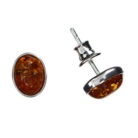 Amber Earrings Small Oval Stud Earrings Made of Amber and Rhodium-Plated 925/000 Sterling Silver Artisana-Schmuck, Rhodium-plated 925/000 sterling silver Baltic Amber, Amber