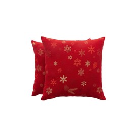 GAMUSI Set of 2 Christmas Cushion Covers 45 x 45 cm Decorative Sofa Zipper Jacquard Lurex Yarn Shiny Breathable Soft Red