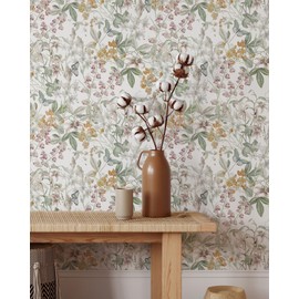 Coloritto English Garden Wallpaper | Removable Self Adhesive Botanical Wallpaper | Neutral Floral Peel and Stick Wall Decor (Sample 12" W x 8" H)