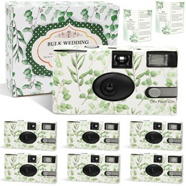 6 Pack Disposable Cameras for Wedding Bulk, Watercolor Eucalyptus Single-Use One Time Film Cameras with Flash for Bithday Baby Shower Gathering Wedding 35mm lSO 400 Color Film 17 Exposures