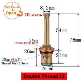 Faucet Ceramic Cartridge Valve, G1/2" Brass Tap Ceramic Disc Cartridges Replacement for Hot Cold Water (Type I2- H76mm)