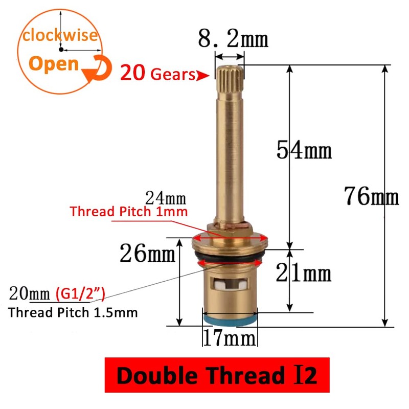 Faucet Ceramic Cartridge Valve, G1/2" Brass Tap Ceramic Disc Cartridges