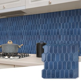 AllDecoo Long Hexagon Peel and Stick Tiles Backsplash,10-Sheet 3D Self Adhesive Wall Tile BackSplash 12 x 12 Inch for Kitchen,Bathroom(Blue).