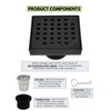 SereneDrains 304 Stainless Steel 4 Inch Square Matte Black Shower