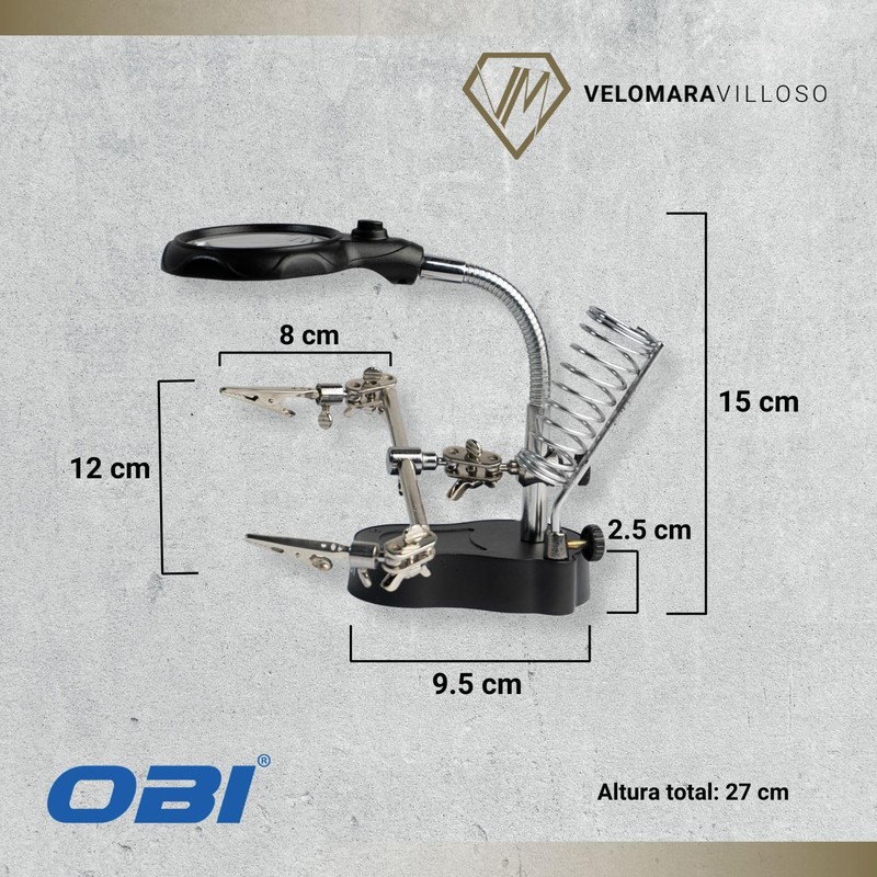 Lupa Base con Caimanes 65 mm con Led 3 a