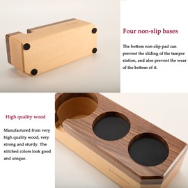 Tamping Station Wood Tamper Station Espresso Tamper Stand Anti-Slip Wooden Tamper Holder Station for 51-54mm Portafilters, Tamper and Distributor