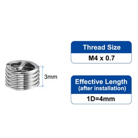 sourcing map 40pcs Wire Thread Inserts M4 x 0.7 1D(4mm) Metric 304 Stainless Steel Helical Type Coiled Thread Repair Kit Wire Screw Threaded Sleeve Sheath for Mechanical Equipment