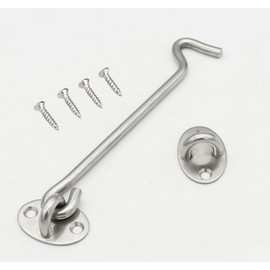 1PCS Stainless Steel Cabin Hook and Hook and Eye Latch, 7.48 Inch shed Door Latch Heavy Duty, gate Latch for Wooden Gates，Window Brace Gate Door Catch Silent Holder (Silver7.48Inch)