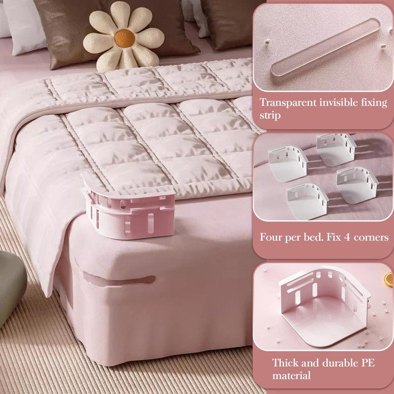 AUOQZ 4Pcs Bed Sheet Holder with Lock Strips, Mattress Bedding