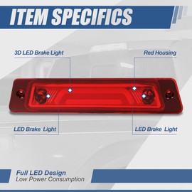 Auto Dynasty (OEM Spoiler Model 3D LED Rear 3rd Third Brake Light High Mount Stop Lamp Compatible with Ford Mustang LX Hatchback 87-93, Red Lens