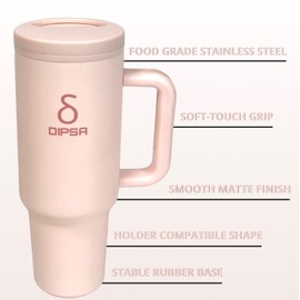 Dipsa 40 Oz Insulated Matte Tumbler with Handle and Straw Lid | Leakproof Stainless Steel Double Wall Travel Vacuum Mug with Twisted Straw Lid | Keeps Hot/Cold for 10+ Hours