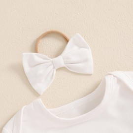 Sasaerucure Newborn Baby Girl Valentine Jumpsuit Romper with Headband Infant Girl Valentine Outfit Clothes (White A, 0-3 Months)