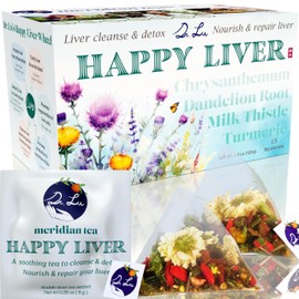 Dr. Lu’s Happy Liver Tea | 100% Natural Liver Cleanse Detox & Repair Tea Made in US | 11-Flavor Milk Thistle, Turmeric, Chrysanthemum, Licorice Root, Dandelion Root tea Blend for Liver Support
