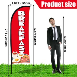 Buryeah 3 Sets Breakfast Lunch Dinner Feather Flags for BBQ Restaurant Advertising Breakfast Flag with Pole Ground Stake and Banner for Outside Ground(Red)