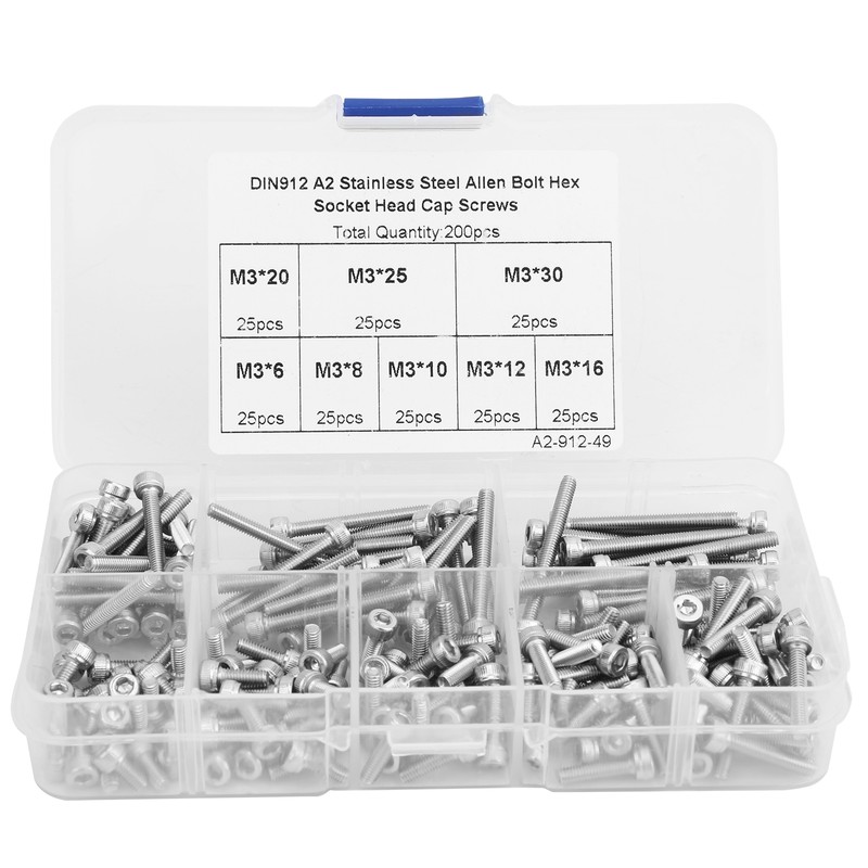 200Pcs Hex Socket Cap Head Screw 304 Stainless Steel Boxed