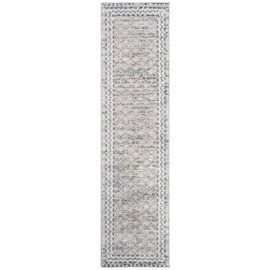 SAFAVIEH Brentwood Collection BNT899G Traditional Oriental Distressed Non-Shedding Living Room Bedroom Runner, 2' x 20' , Light Grey / Blue