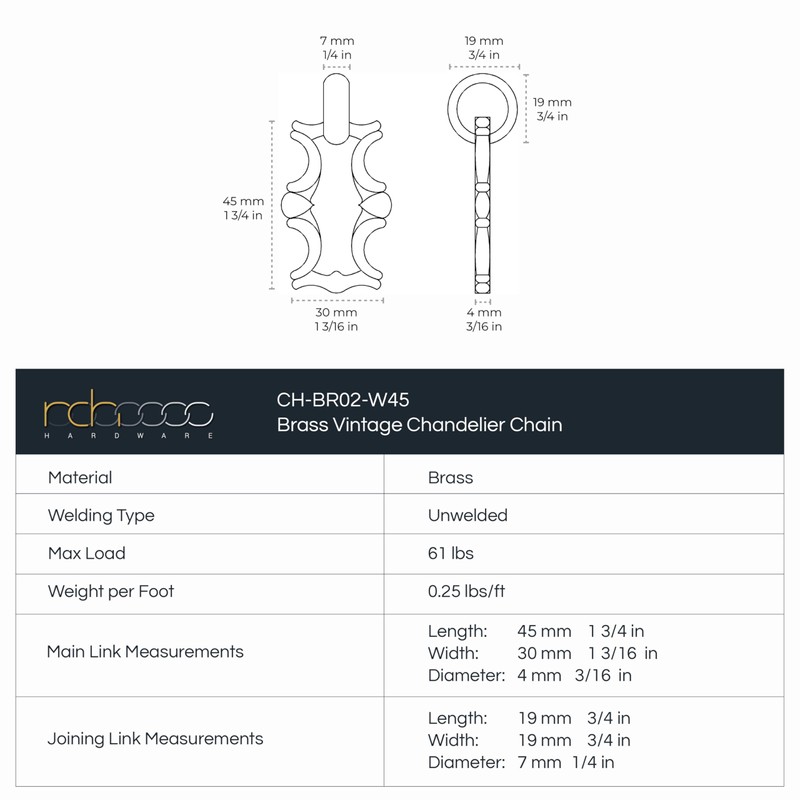 RCH Hardware CH-02-BRZ Brass Chandelier Chain, Bronze (1 Foot)