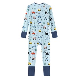 SUZEL Baby Boys Girls Footless Pajamas - Viscose from Bamboo Zippy Pjs Sleep 'N Play - Infant One Piece Romper - 0-24 Months(Construction Vehicle, 18-24M)